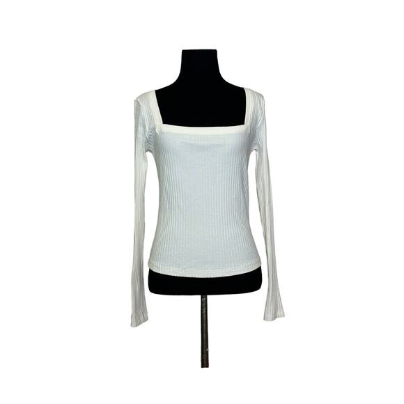 ZARA creamy white long sleeves square neck ribbed sweater size M - Picture 11 of 11